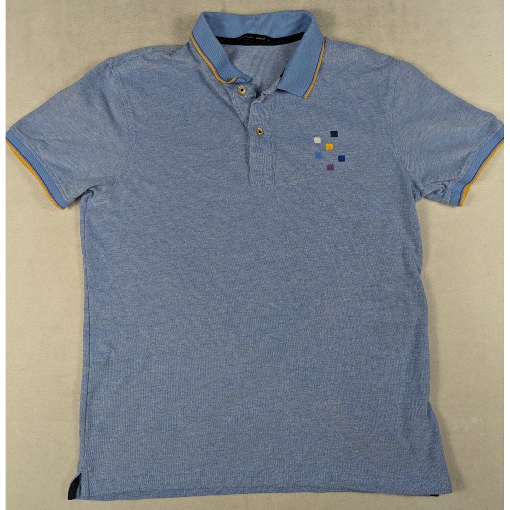 Purificacion Garcia Blue Cotton Pique Polo Shirt Multi Color Square Logo Large - Picture 2 of 7